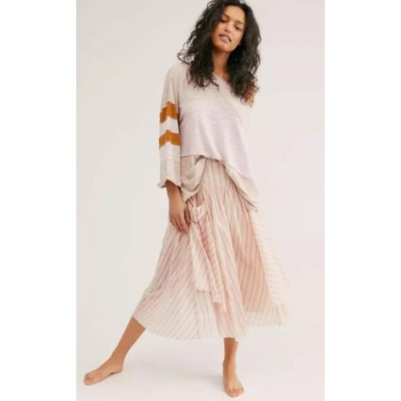 FREE PEOPLE ELISA STRIPED MIDI SKIRT IN CHALK Sz. S - Picture 2 of 9